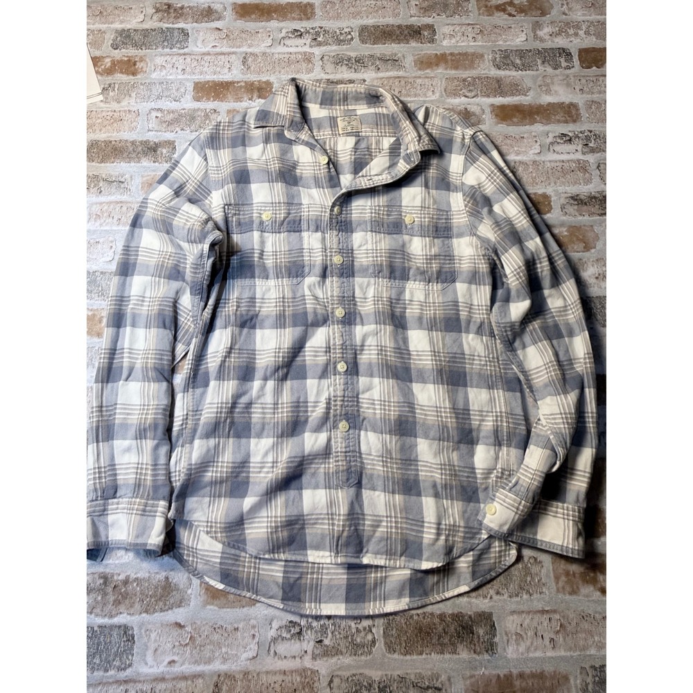 J.Crew Mens Blue White Plaid Flannel Button Down Shirt Small‎ 100% Cotton
